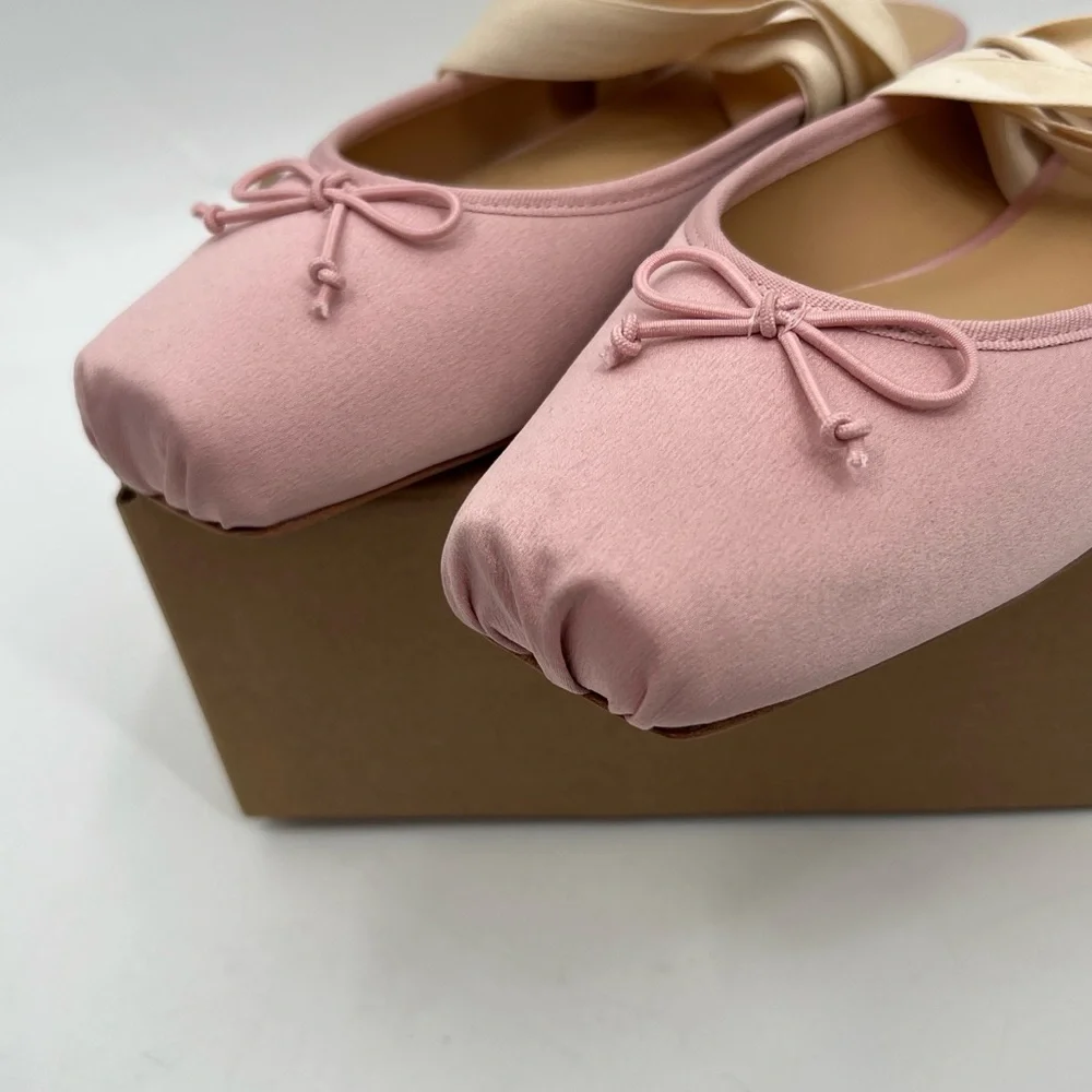 Reformation Pink Ballet Slip-On Ribbon Megan Powder Pink Lace Up Ballet Flats 7 - Picture 5 of 7